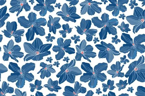 Art floral vector seamless pattern. Blue flowers. Stock Illustration