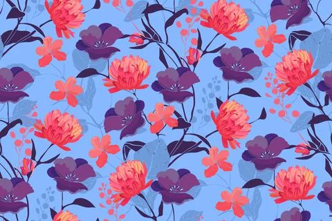 Art floral vector seamless pattern with flowers. Stock Illustration