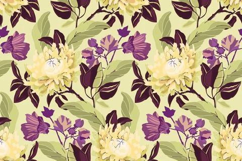 Art floral vector seamless pattern. Yellow asters. Stock Illustration