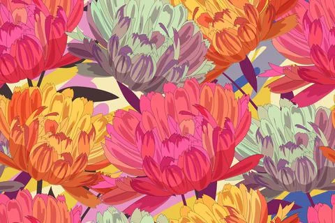 Art floral vector seamless pattern with asters. Stock Illustration