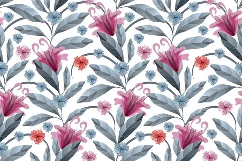 Art floral vector seamless pattern. Maroon flowers Stock Illustration