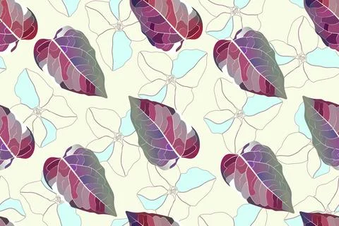 Art floral vector seamless pattern. Maroon leaves. Stock Illustration