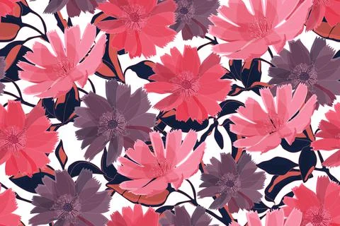 Art floral vector seamless pattern. Pink flowers. Stock Illustration