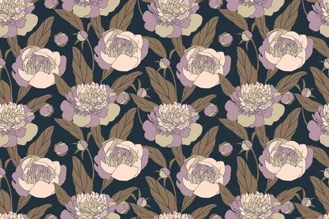 Art floral vector seamless pattern with peonies. Stock Illustration