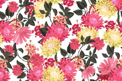 Art floral vector seamless pattern. Fresh flowers. Stock Illustration