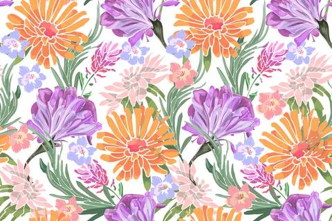 Art floral vector seamless pattern. Garden Flowers Stock Illustration