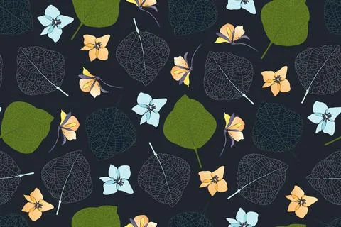 Art floral vector seamless pattern. Green leaves Stock Illustration
