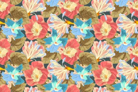 Art floral vector seamless pattern with moning glory. Stock Illustration