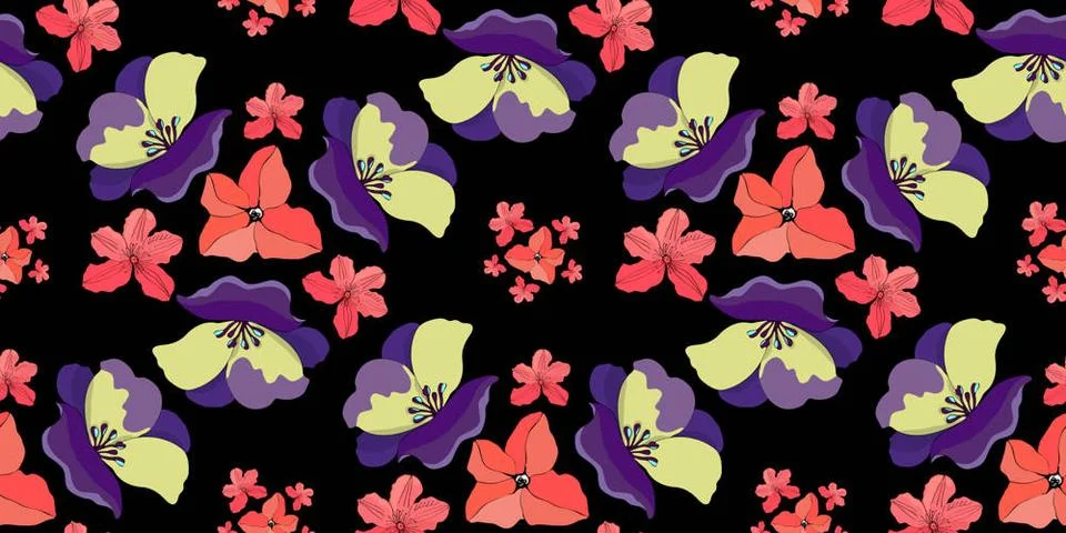 Art floral vector seamless pattern. Garden flowers Art floral vector seaml... Foto stock