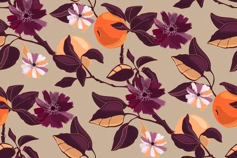 Art floral vector seamless pattern. Tangerine tree Art floral vector seaml... 스톡 사진