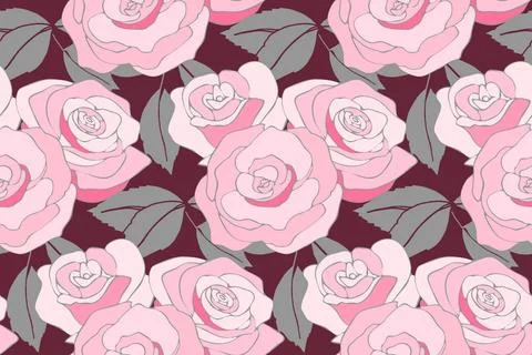 Art floral vector seamless pattern with roses. Pink and white roses in bou... Stock Photos