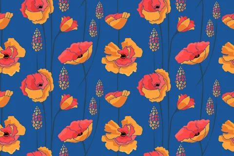 Art floral vector seamless pattern. Red, yellow flowers. Art floral vector... Foto stock