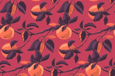 Art floral vector seamless pattern with apples. Art floral vector seamless... 写真素材