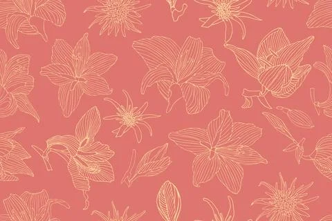 Art floral vector seamless pattern. Light hippeastrum and tragopogon flowe... Stock Photos