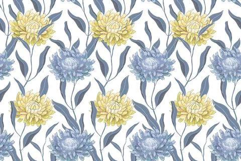 Art floral vector seamless pattern with asters. Art floral vector seamless... Stock Photos