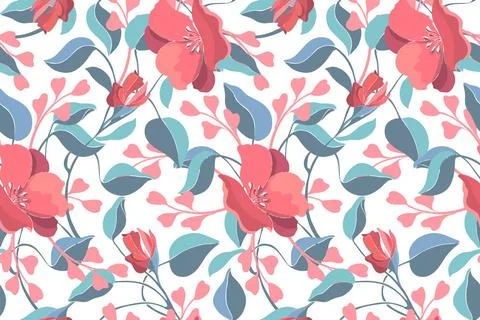 Art floral vector seamless pattern. Pink geranium. Art floral vector seaml... Stock Photos