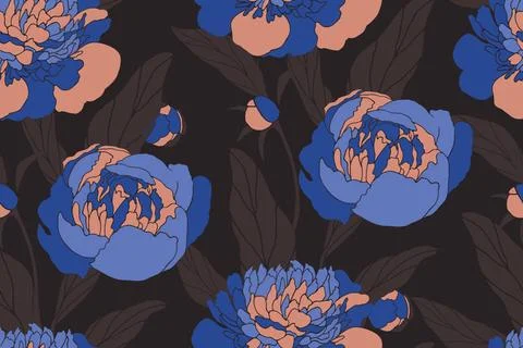 Art floral vector seamless pattern. Blue peonies. Art floral vector seamle... Stock Photos