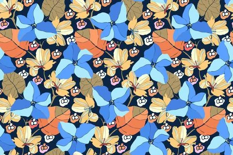 Art floral vector seamless pattern. Blue flowers. Art floral vector seamle... Stock Photos