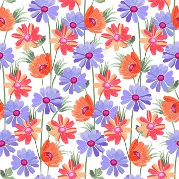 Art floral vector seamless pattern. Naive art. Art floral vector seamless ... Foto stock