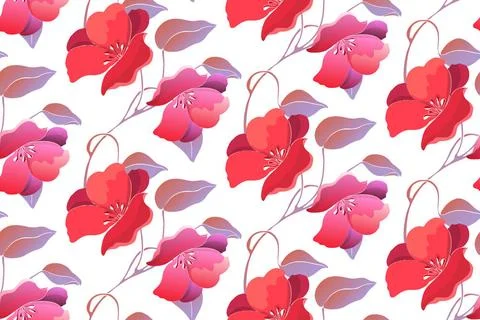 Art floral vector seamless pattern, red flowers. Art floral vector seamles... Stock Photos
