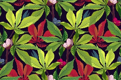Art floral vector tropical pattern. Green leaves. Stock Illustration