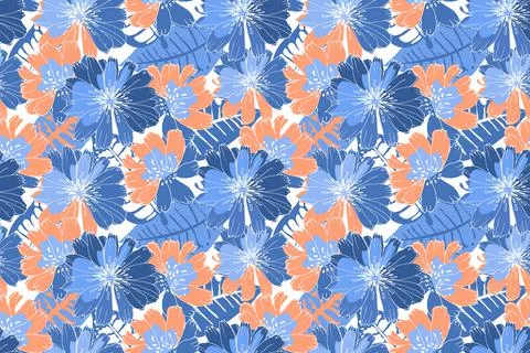 Art florl vector seamless pattern. Blue succory. Stock Illustration