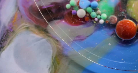 Art fluid bubble paint transparent oil circle drop Stock Footage 303652583
