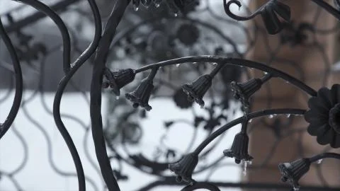 Art forging elements and iron fence. Rough Metal Curly Decorative Elements Stock Photos