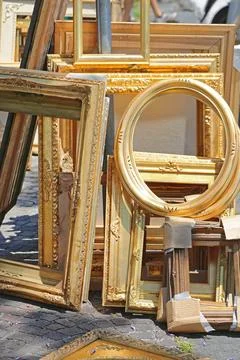 Art Frames Rustic Gold Picture Art Frames at Flea Market Copyright: xZoona... Stock Photos