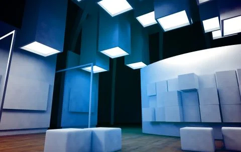 Art gallery with blank frames, modern building, conceptual architecture イラスト素材