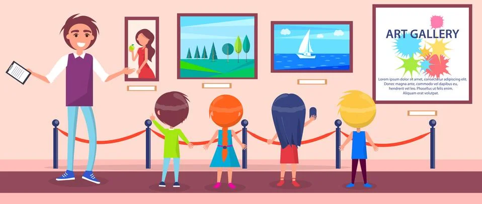 Art Gallery Excursion for Children with Guide Stock Illustration