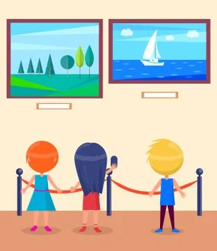 Art Gallery Excursion for School Children Vector Stock Illustration