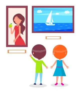 Art Gallery Excursion for School Children Vector Stock Illustration