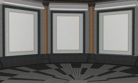 Art Gallery Frames Muckup 3D Illustration 스톡 일러스트