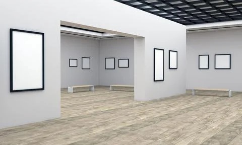 Art Gallery Frames Muckup 3D Illustration 스톡 일러스트