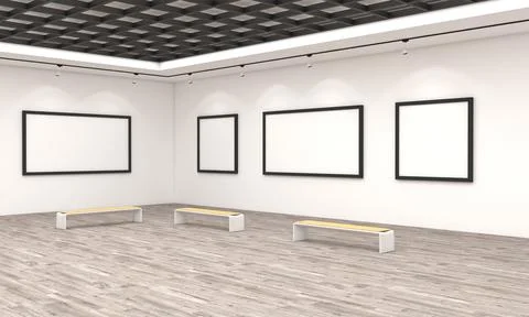 Art Gallery Frames Muckup 3D Illustration Stock-Illustration