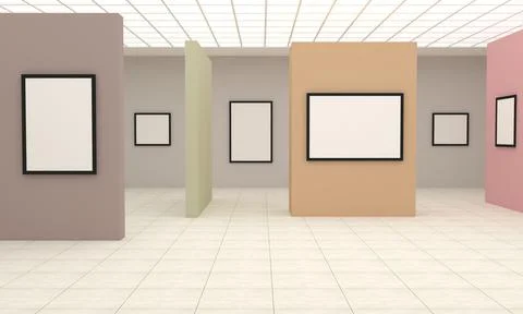 Art Gallery Frames Muckup 3D Illustration Stock-Illustration
