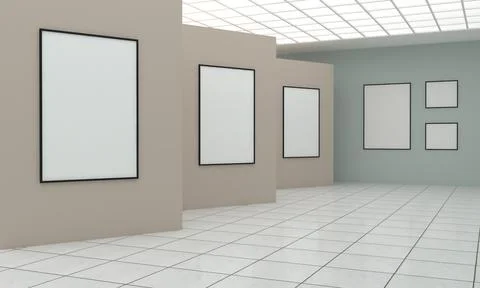 Art Gallery Frames Muckup 3D Illustration 스톡 일러스트