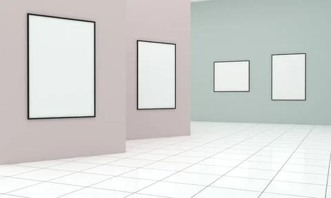 Art Gallery Frames Muckup 3D Illustration 스톡 일러스트