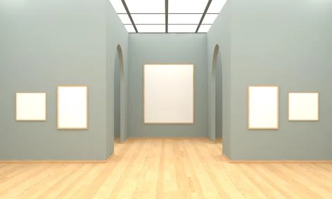 Art Gallery Frames Muckup 3D Illustration 스톡 일러스트