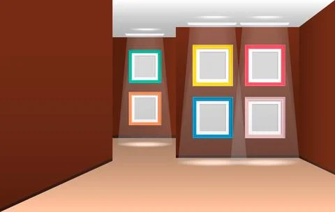 Art gallery interior with picture frames and lighting. The interior Illustrazione stock