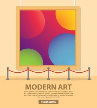 Art gallery museum interior in flat vector. Exhibition of modern art. Stock Illustration