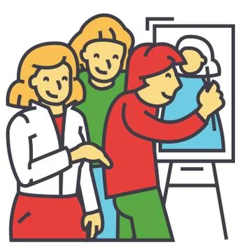 Art gallery, painter, artists, drawing portret, painting concept. Line vector Stock Illustration