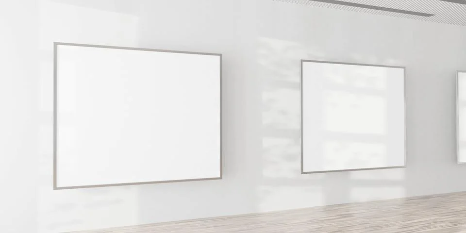 Art gallery wall with empty picture frames and copy space to add your content 3d Stock Illustration