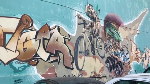 Art Graffiti in a Parking at Larnaca Stock Footage 89673424