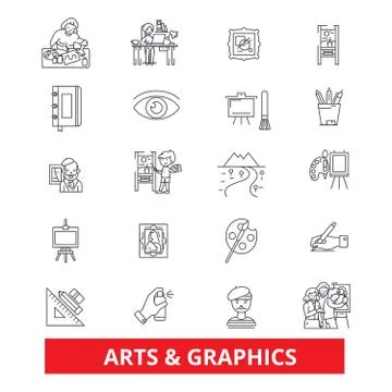 Art, graphics, design, web, internet, interface line icons. Editable strokes  Stock Illustration