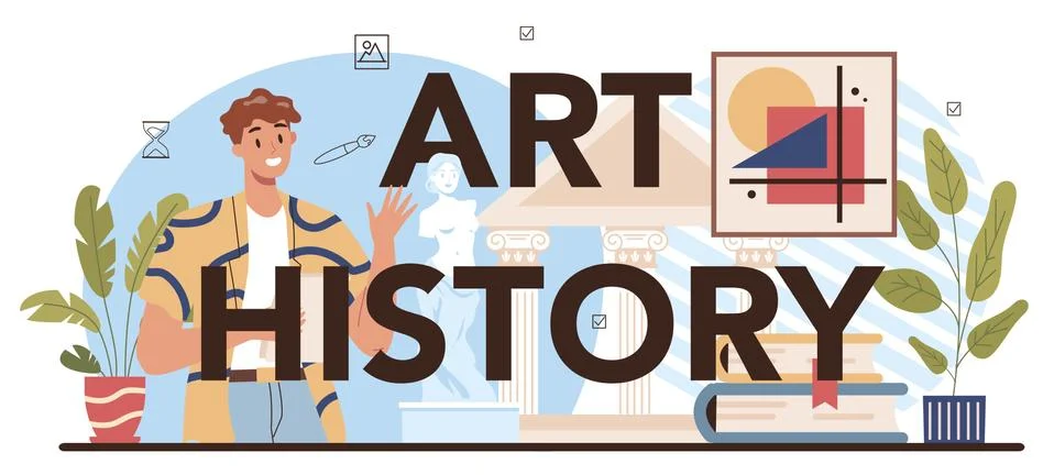 Art history typographic header. Student studying art history at school Stock Illustration