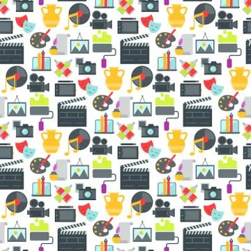 Art icons seamless pattern background atist ink graphic color creativity movie Stock Illustration