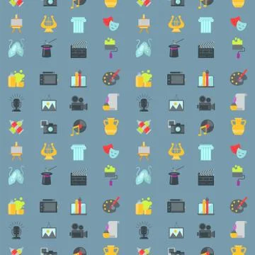 Art icons seamless pattern background atist ink graphic color creativity movie Stock Illustration