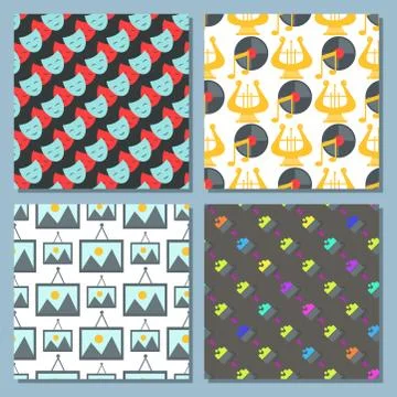 Art icons seamless pattern background atist ink graphic color creativity movie Stock Illustration